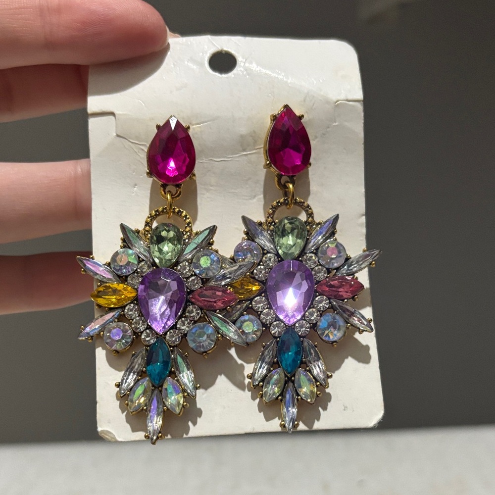 Statement Multicolor Crystal Drop Earrings - Women Jewelry